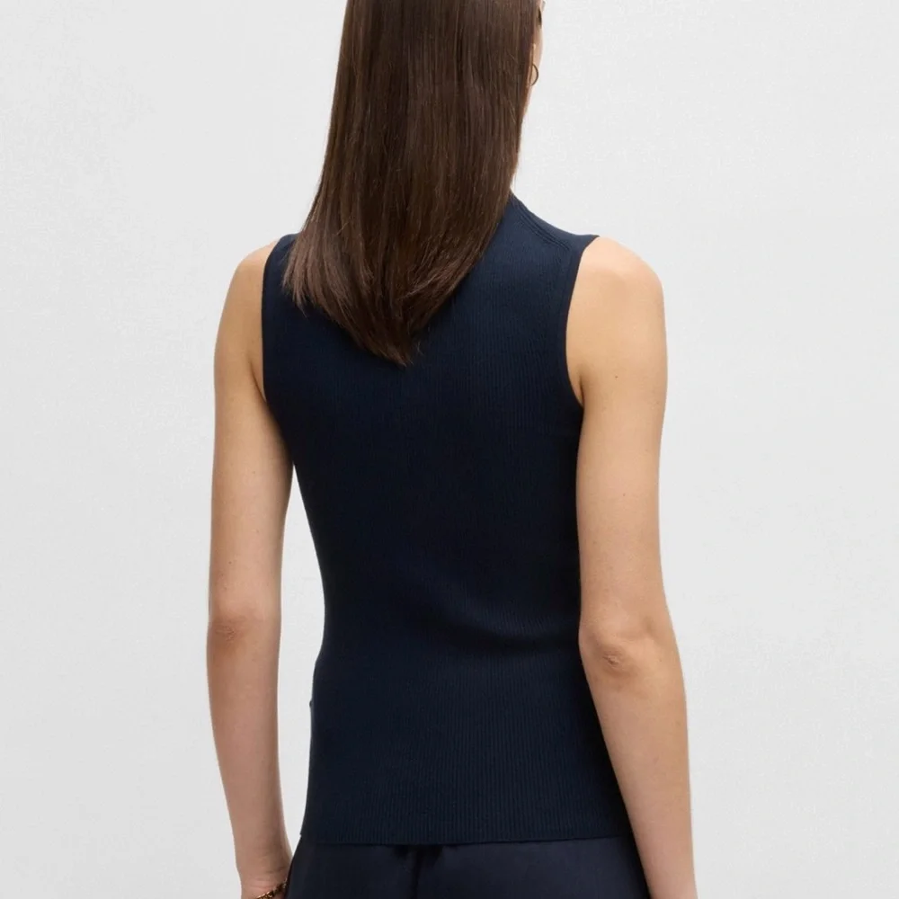 Boss Hugo Boss Ribbed Knit Top, Size XS, Color Navy Blue - Picture 3 of 10